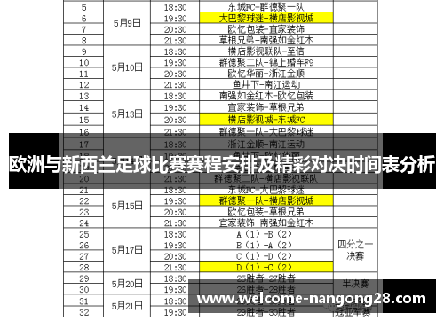 欧洲与新西兰足球比赛赛程安排及精彩对决时间表分析